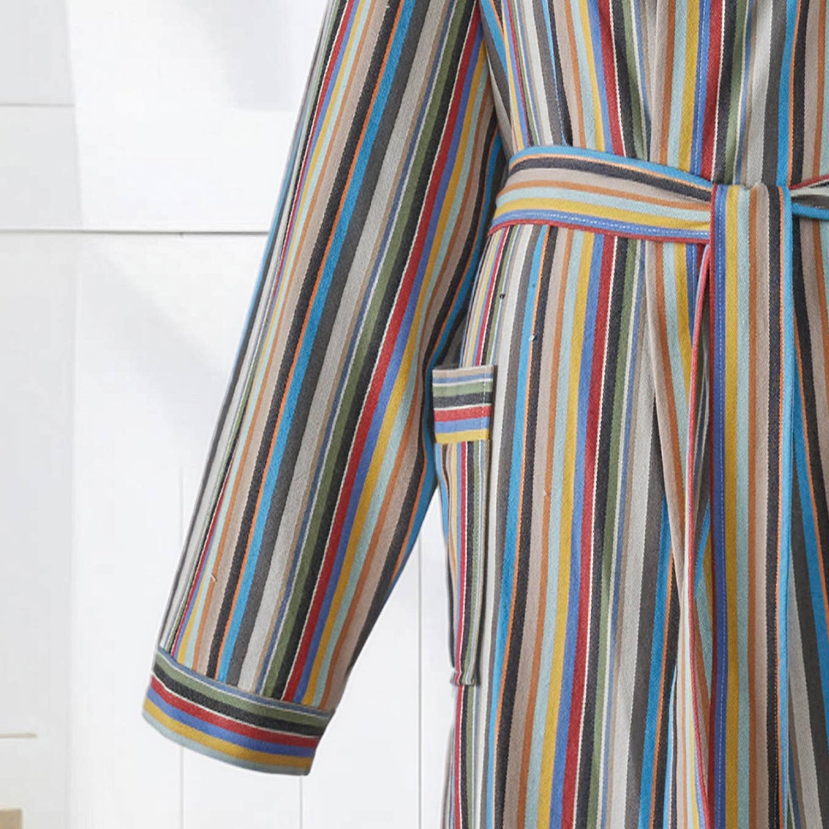 Multicolor stripe Turkish cotton bathrobe – hooded, quick-dry | Kikoya