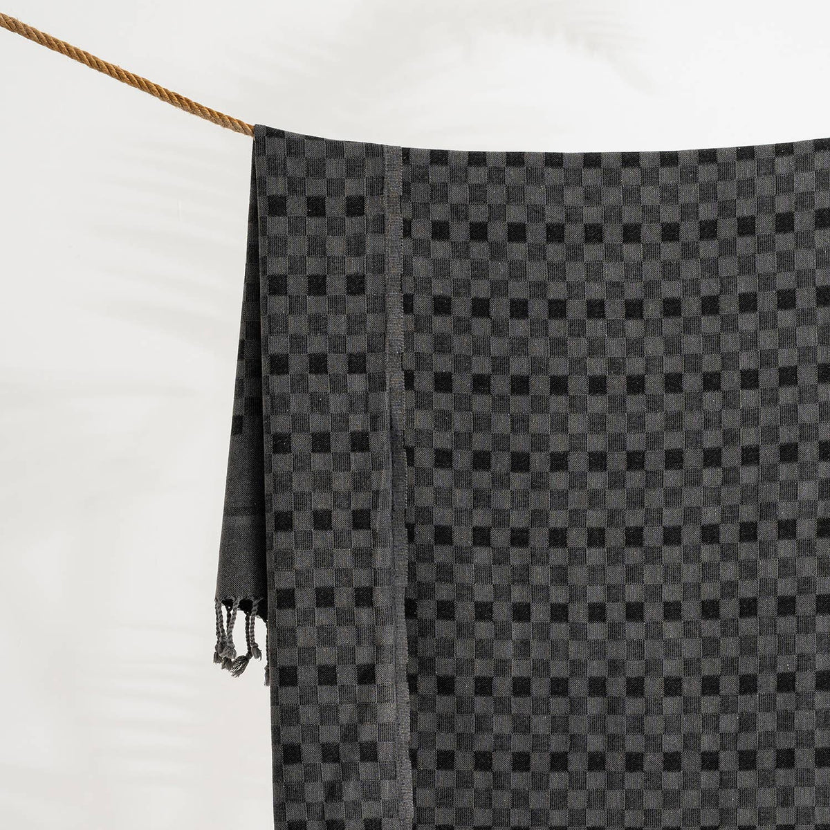 Stonewashed Turkish beach towel in a tonal checker weave, 35x66 in | Kikoya