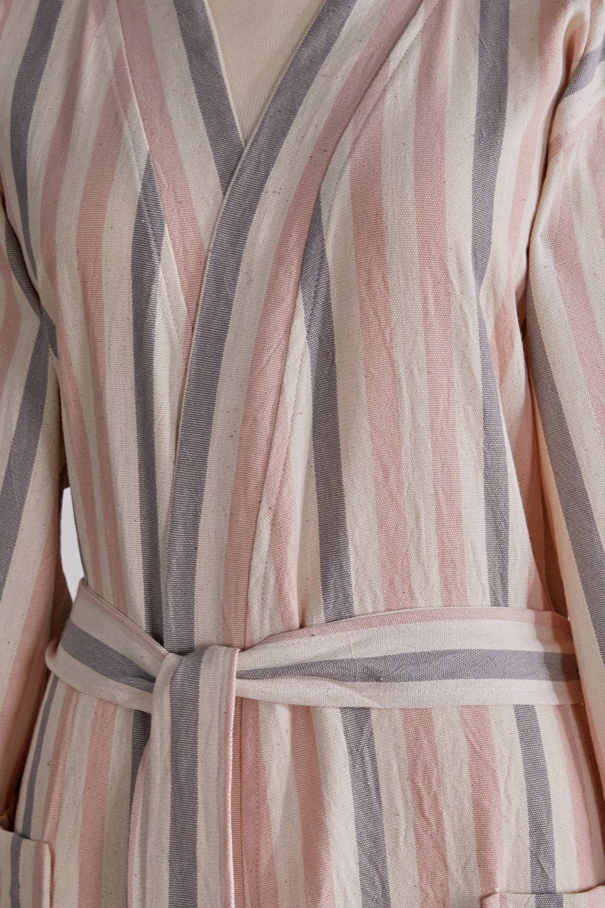 Fine stripe Turkish cotton bathrobe in blush – kimono | Kikoya