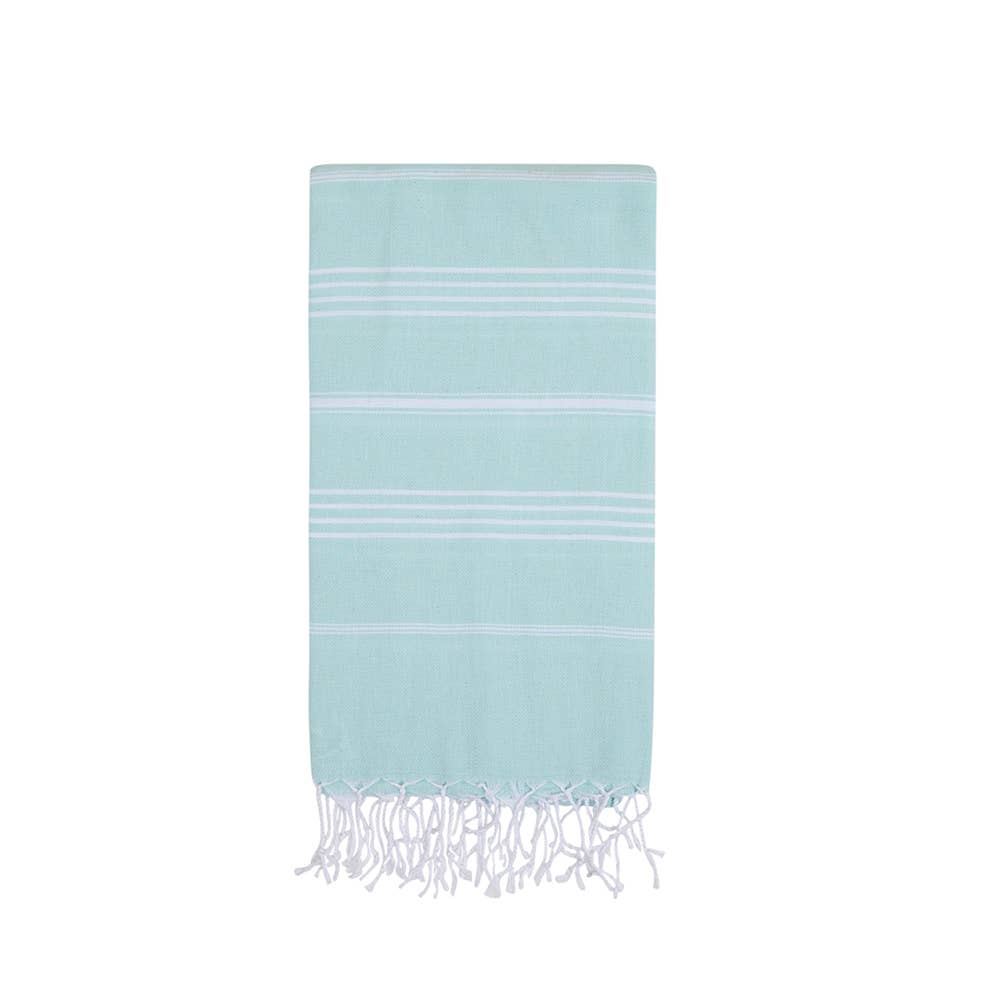 Sultan Turkish beach towel – Mint, folded with knotted fringe | Kikoya