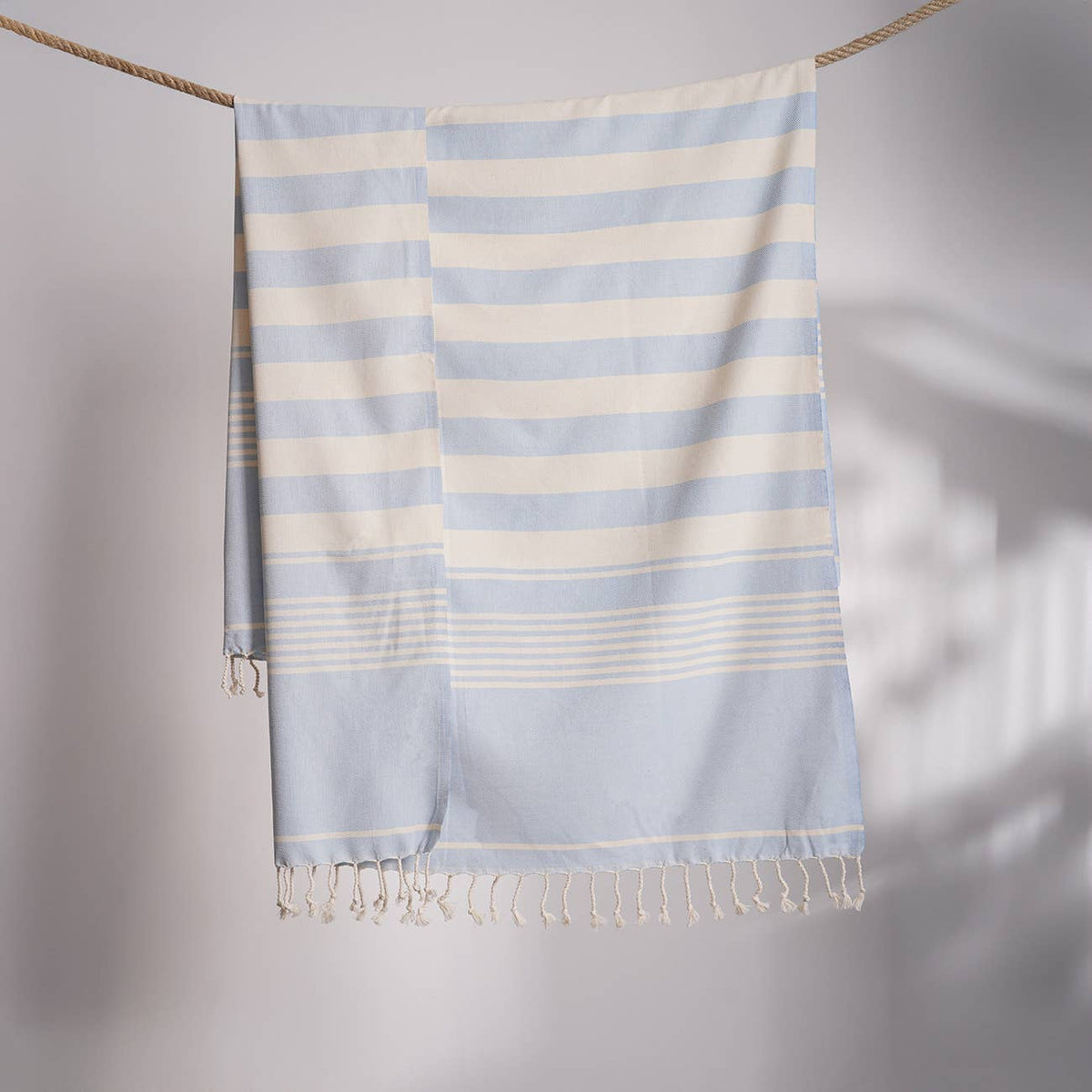 Rumi Turkish beach towel in wide stripe, 33x66 in, flat-woven peshtemal | Kikoya