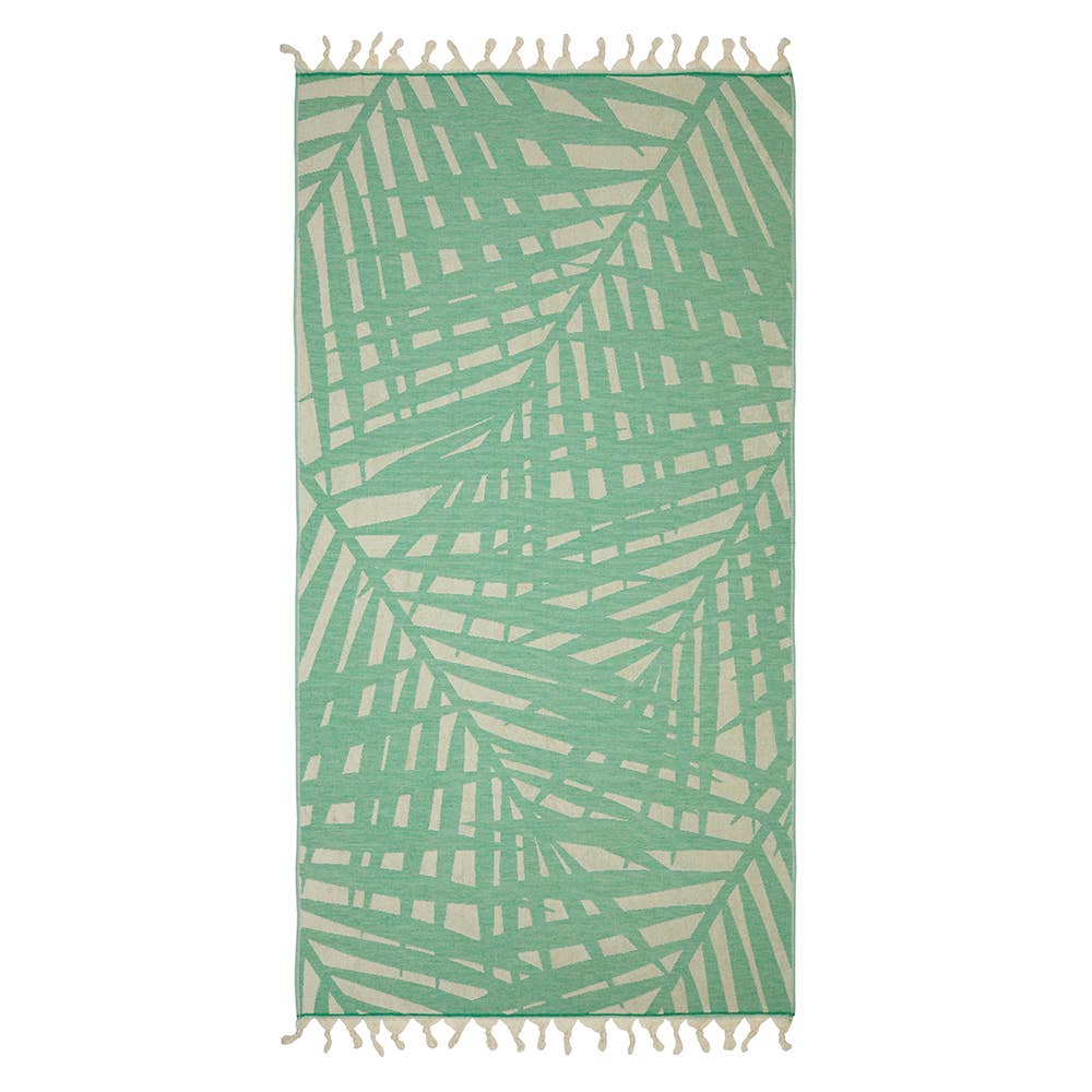 Palm leaf Turkish terry towel with woven jacquard, 36x66 in | Kikoya