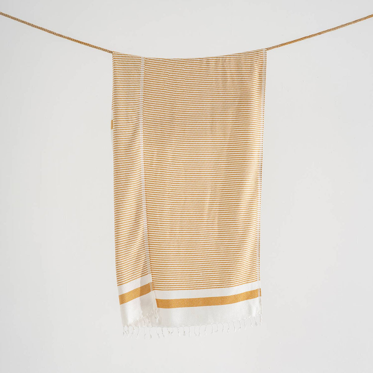 Pinstripe Turkish beach towel on cream with solid hem band, 33x66 in | Kikoya