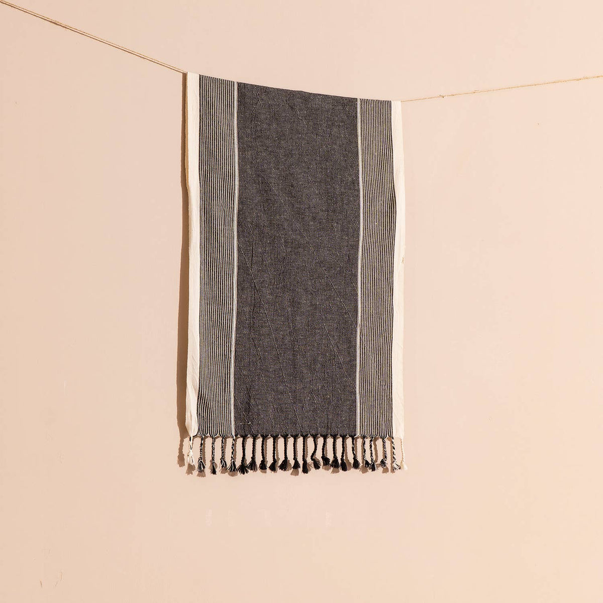 Hammam Turkish Peshtemal Towel – Black & Natural Stripe, 100% Cotton