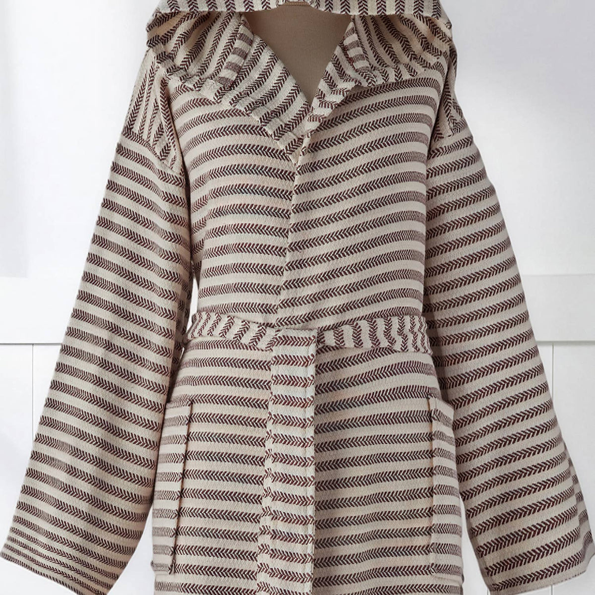Fine stripe Turkish cotton bathrobe – hooded, belted | Kikoya