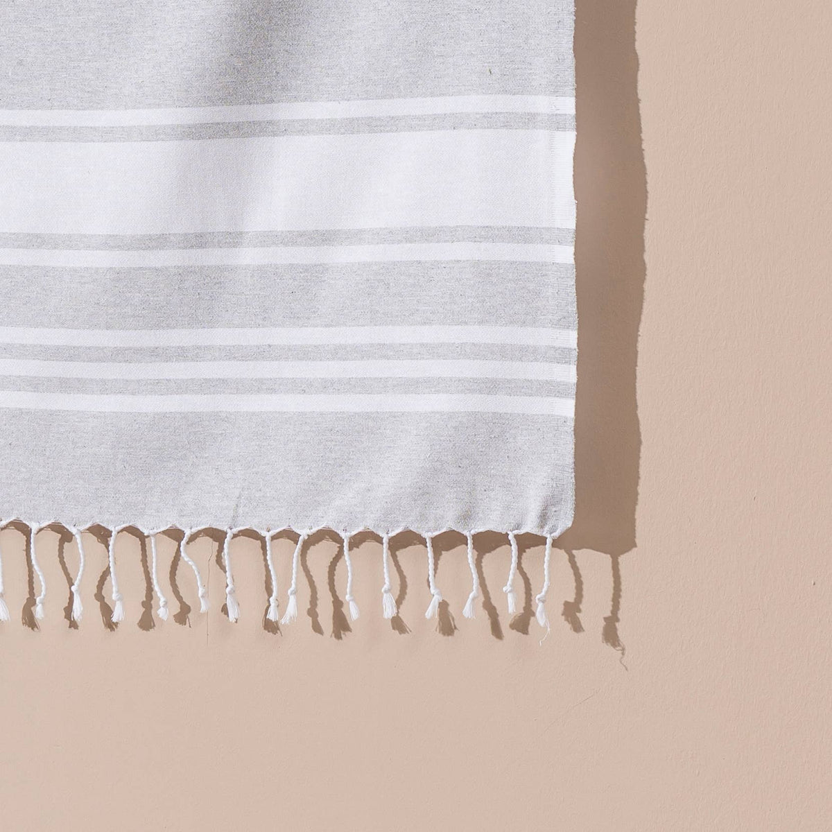Fine stripe Turkish beach towel on cream, 33x66 in, flat-woven peshtemal | Kikoya