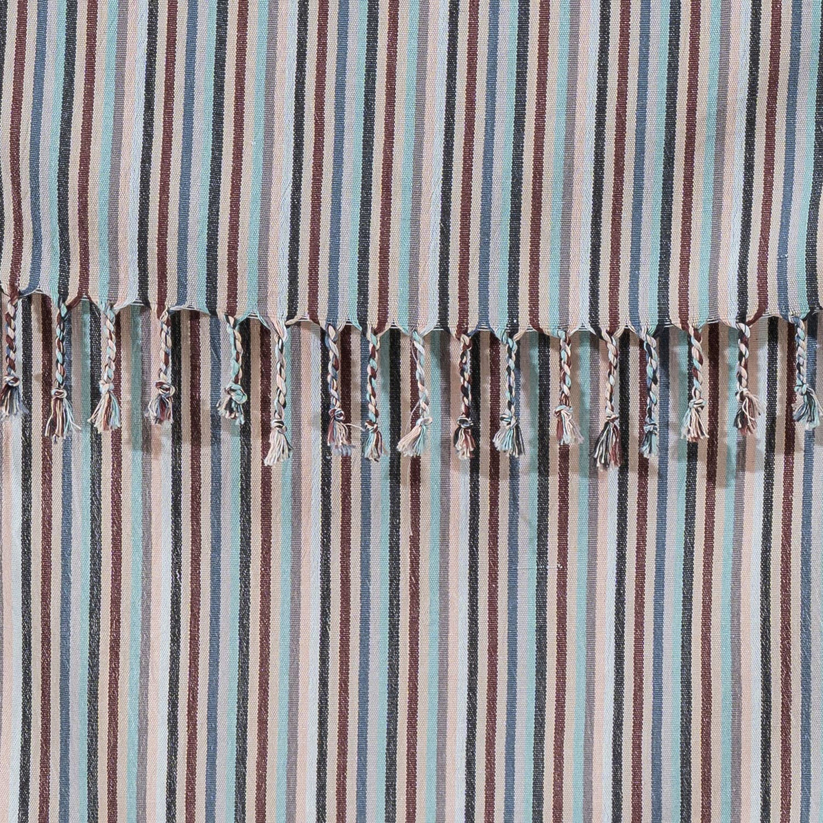 Dusty Blue Multi Stripe Turkish towel, woven texture close-up | Kikoya
