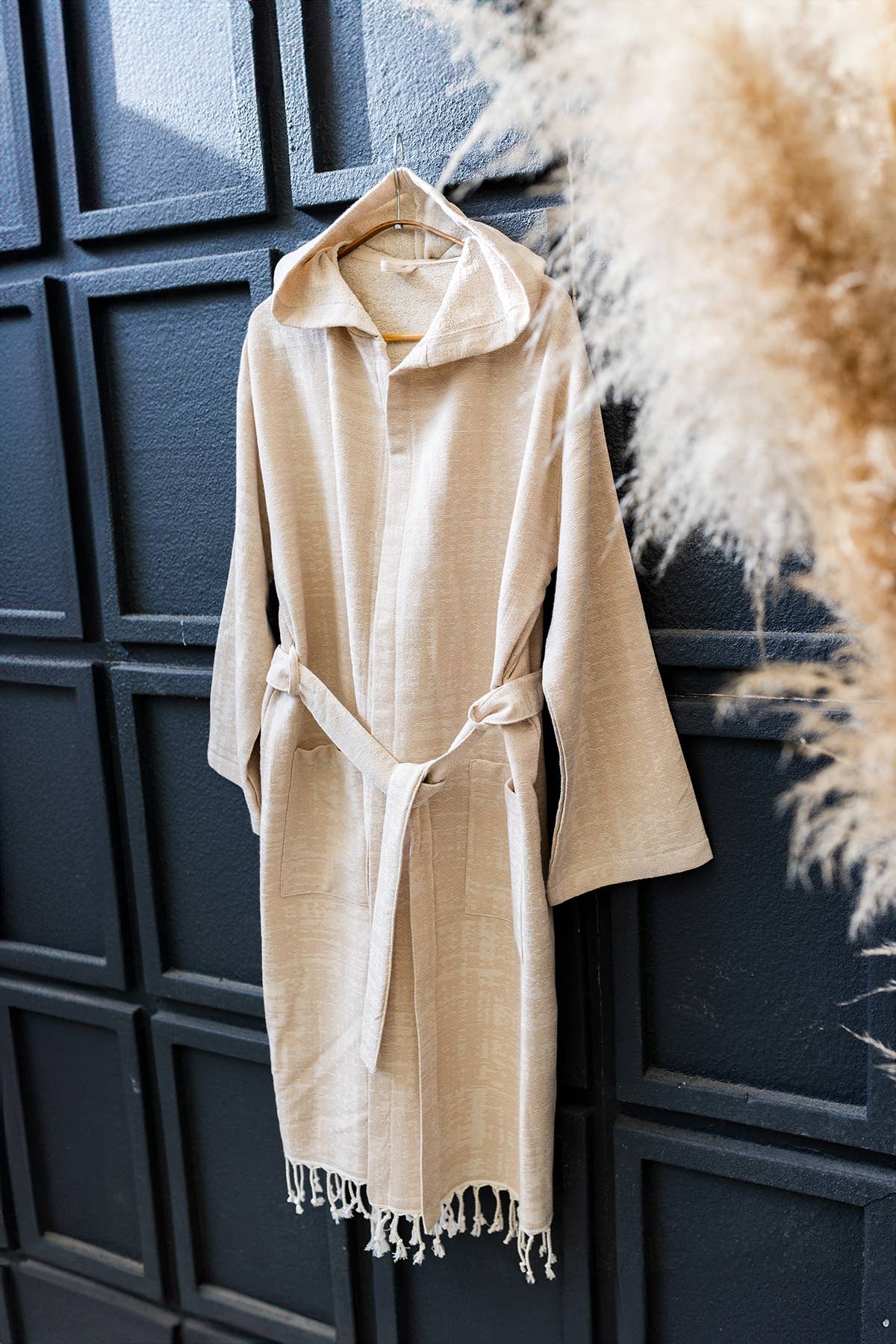Vintage terry-backed Turkish bathrobe, hooded, washed finish | Kikoya