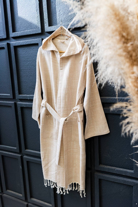 Vintage terry-backed Turkish bathrobe, hooded, washed finish | Kikoya