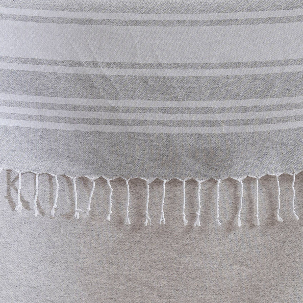 Fine stripe Turkish beach towel on cream, 33x66 in, flat-woven peshtemal | Kikoya