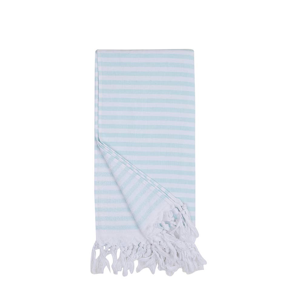 Royal terry-backed Turkish towel in fine stripe, 35x70 in, flat face with terry back | Kikoya
