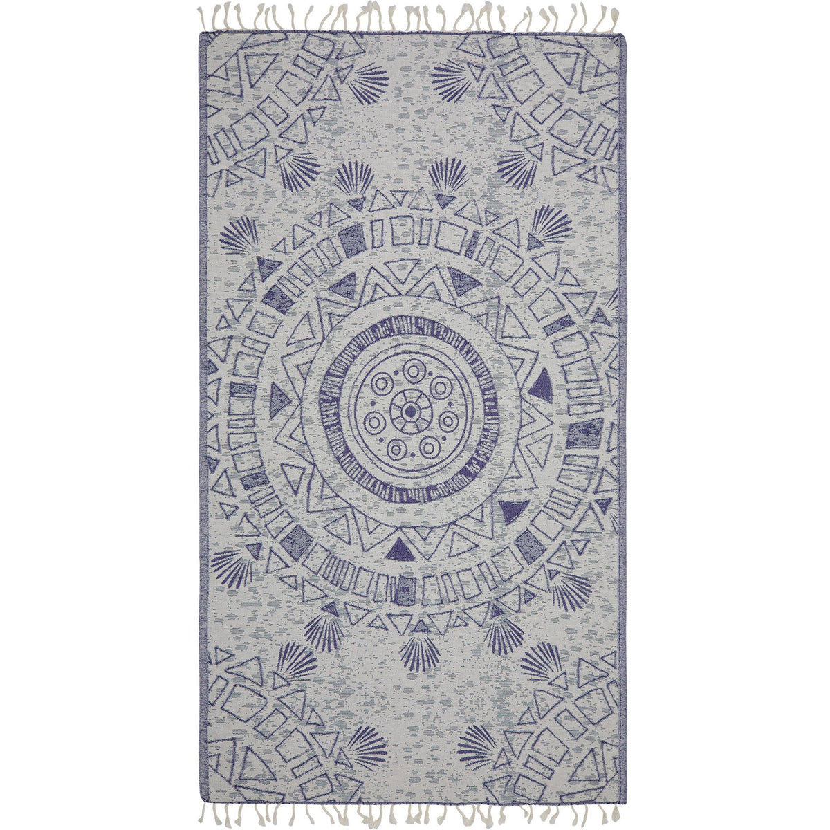 Storyteller ornamental jacquard Turkish beach towel, 35x70 in, flat-woven | Kikoya
