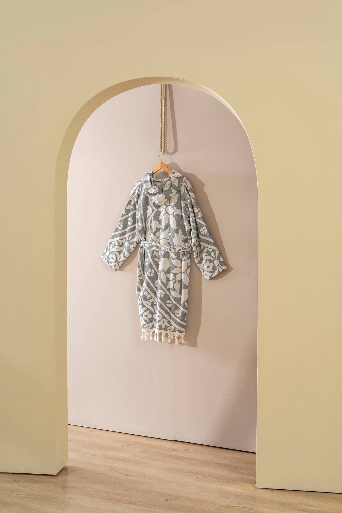Mandala raised terry Turkish bathrobe, hooded | Kikoya