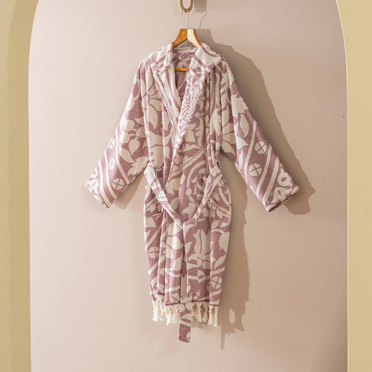 Mandala raised terry Turkish bathrobe, hooded | Kikoya
