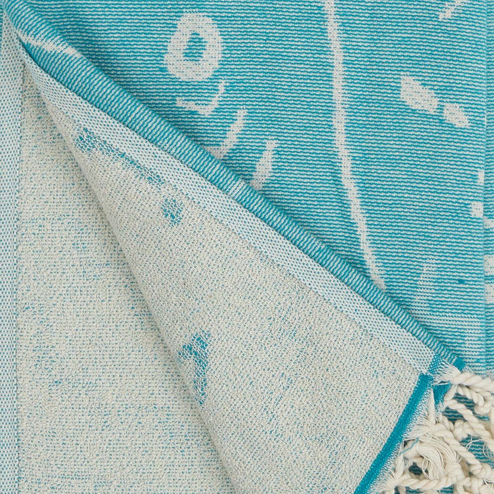 Shark terry-backed Turkish towel with woven jacquard face, 35x70 in | Kikoya