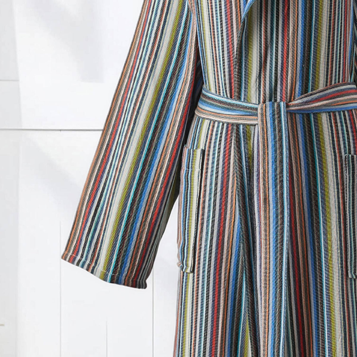 Antique Turkish hooded bathrobe – Cream Multi Stripe | Kikoya