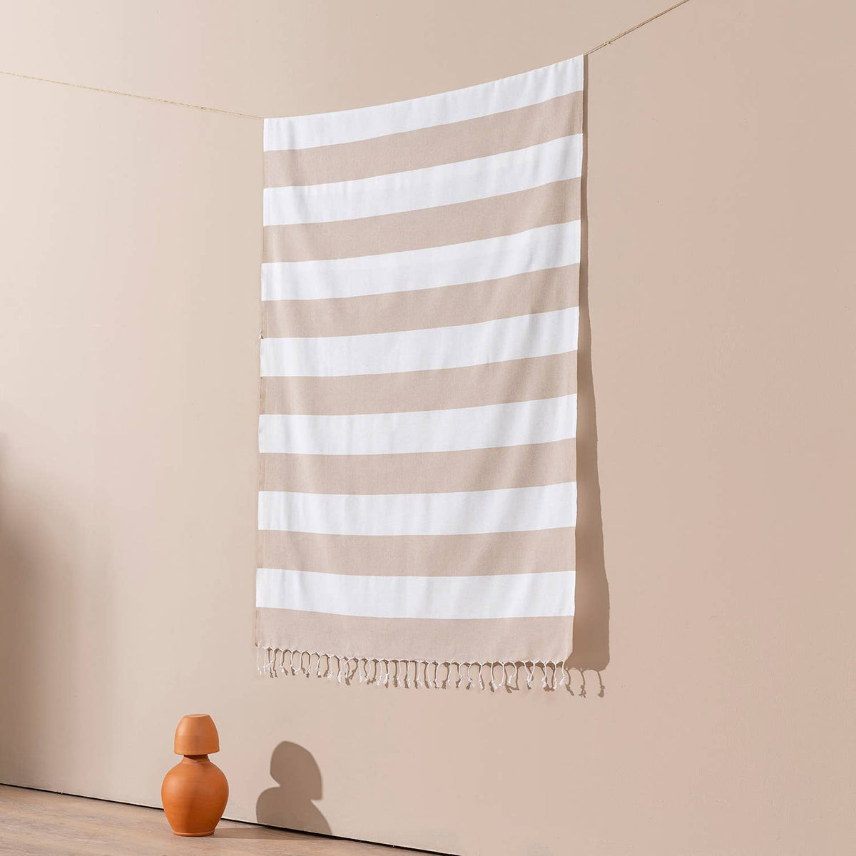 Cabana Turkish beach towel in two-tone block stripe on white, 33x66 in | Kikoya