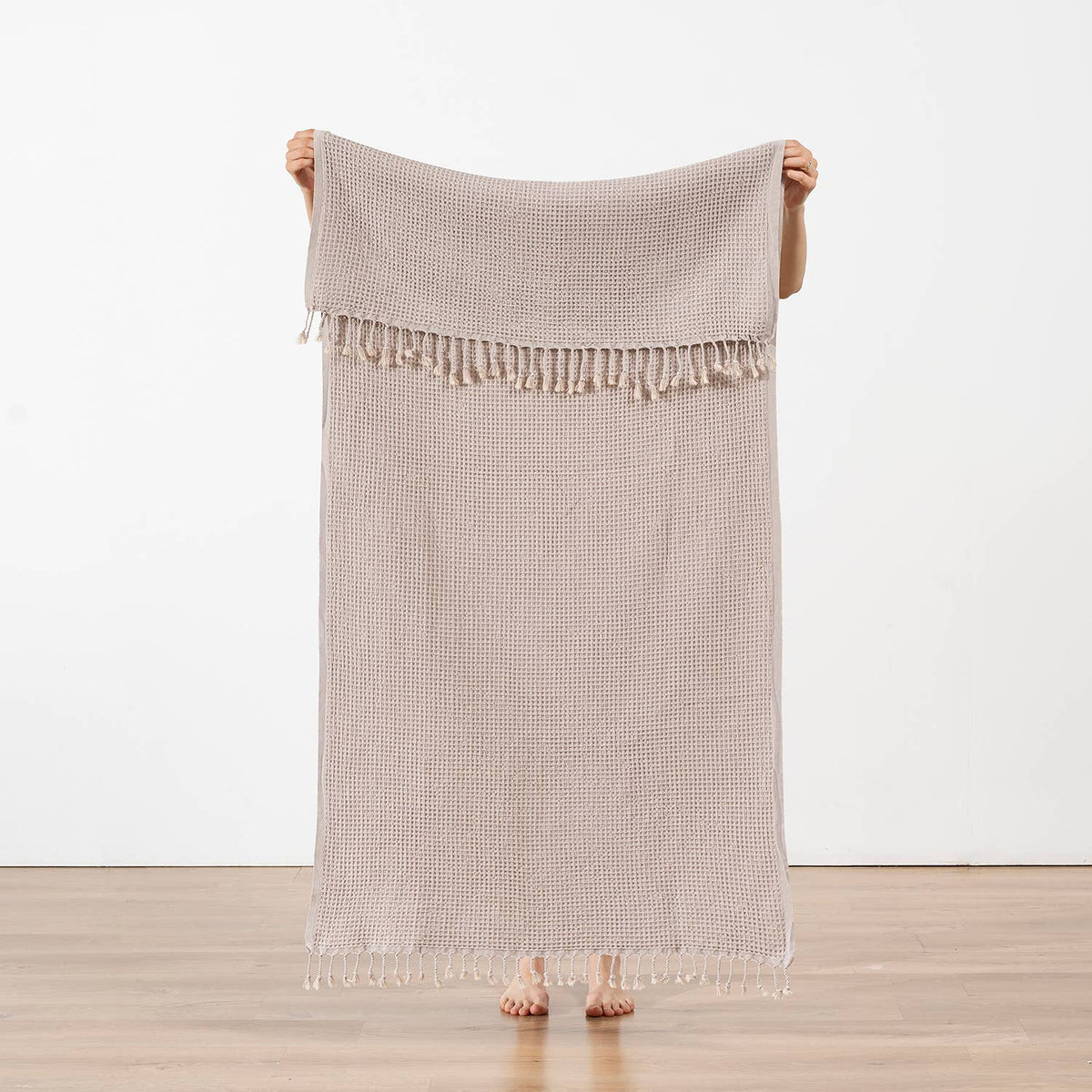 Waffle stonewashed Turkish beach towel – Beige | Kikoya