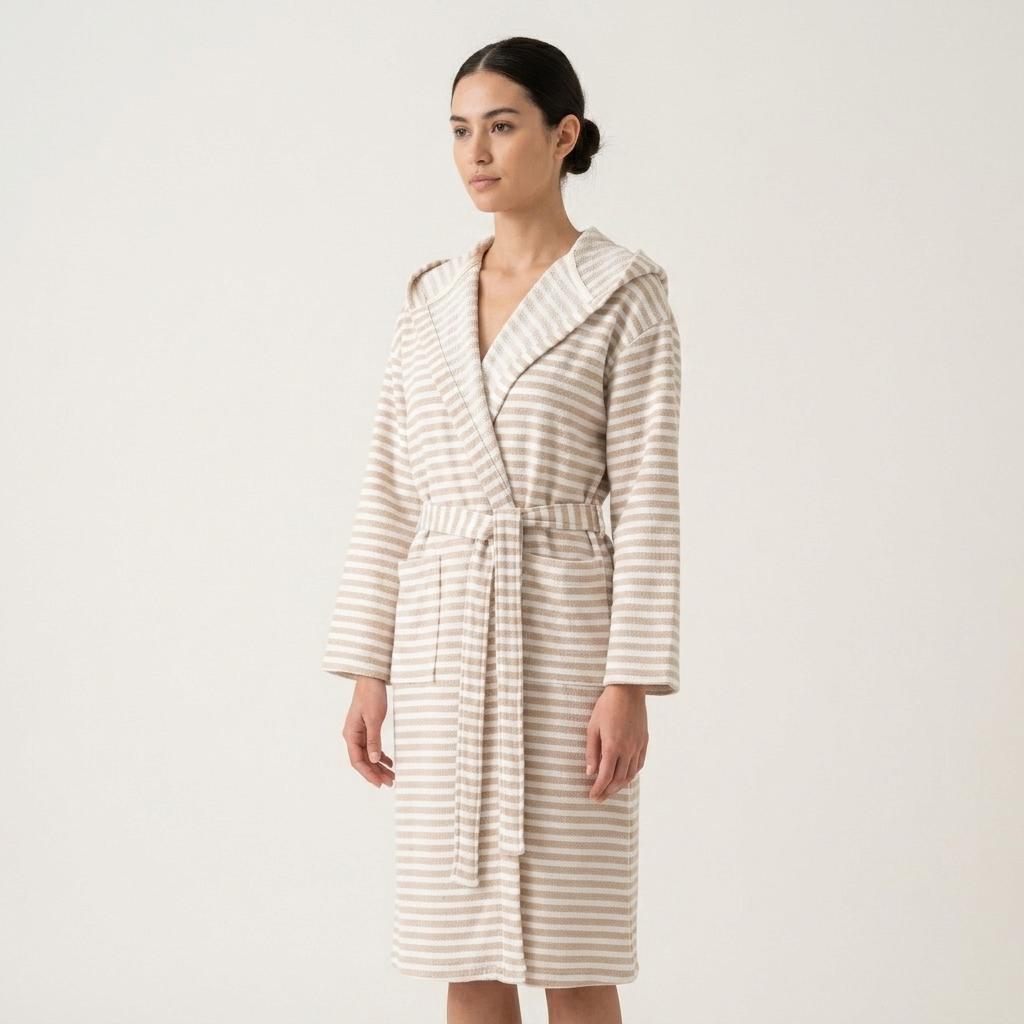 Kash flat-woven Turkish bathrobe – Beige | Kikoya