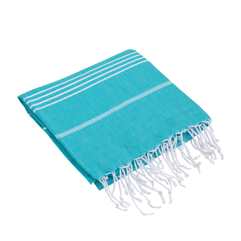 Sultan Turkish beach towel – Spring Green, folded with knotted fringe | Kikoya