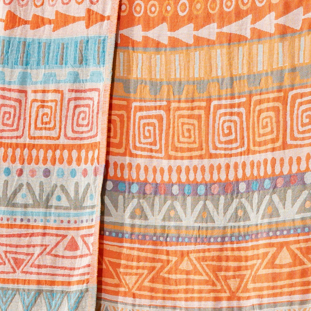 Ethnic Turkish cotton throw blanket – tribal stripe, Orange, weave detail | Kikoya