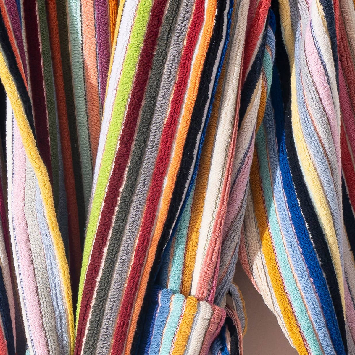 Pompom Turkish bathrobe – Bold Multicolor Stripe, Hooded, belt and pocket detail | Kikoya