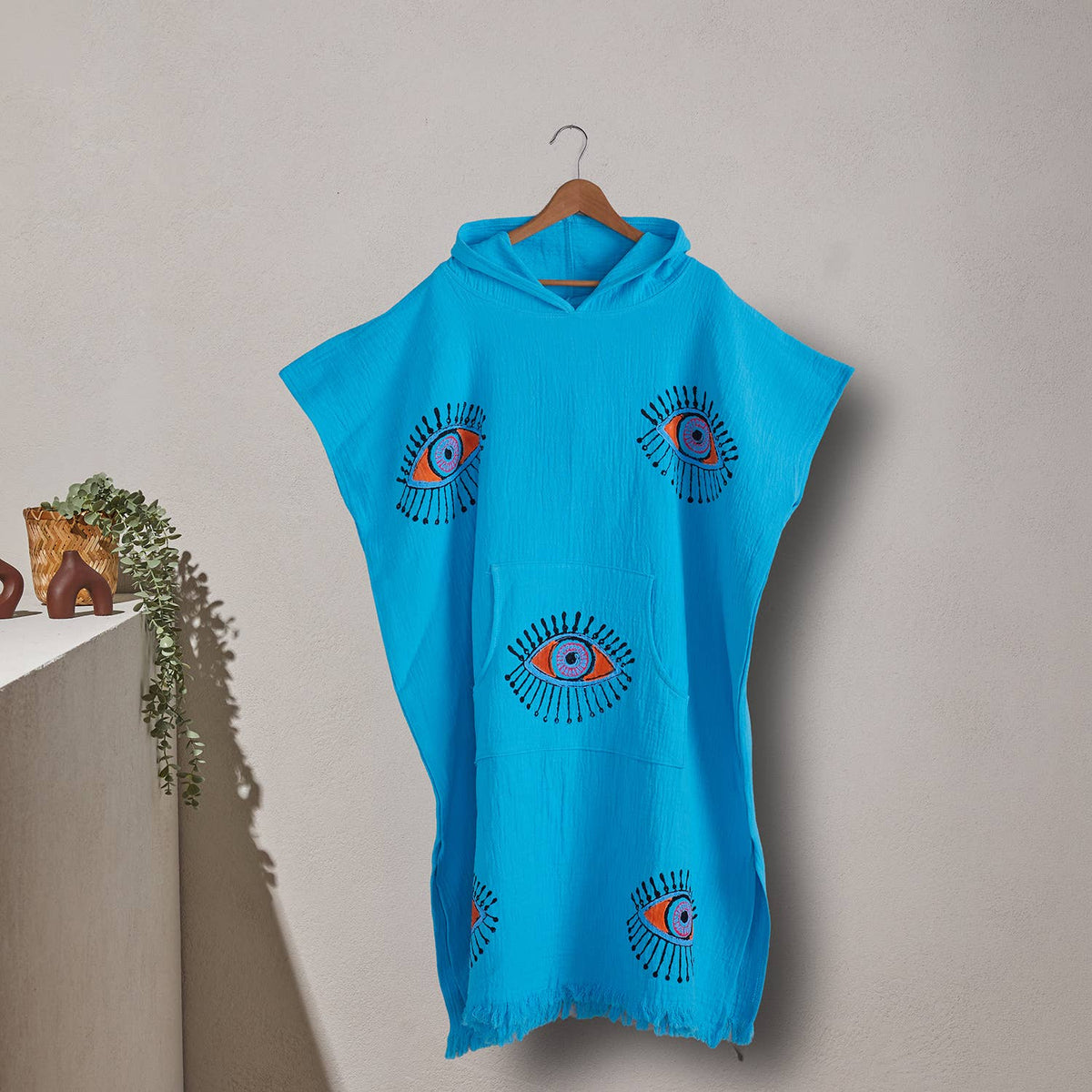 Block-print Eye Adult Hooded Changing Poncho – Print, alternate view | Kikoya