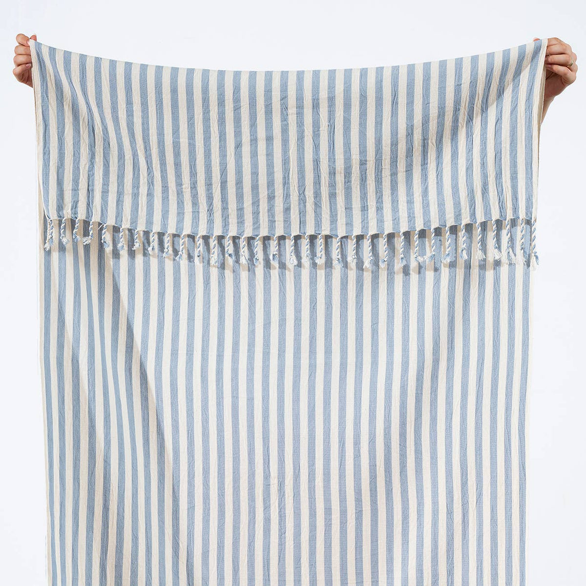Premium Rustic Turkish beach towel – Grey & White Stripe, weave texture detail | Kikoya