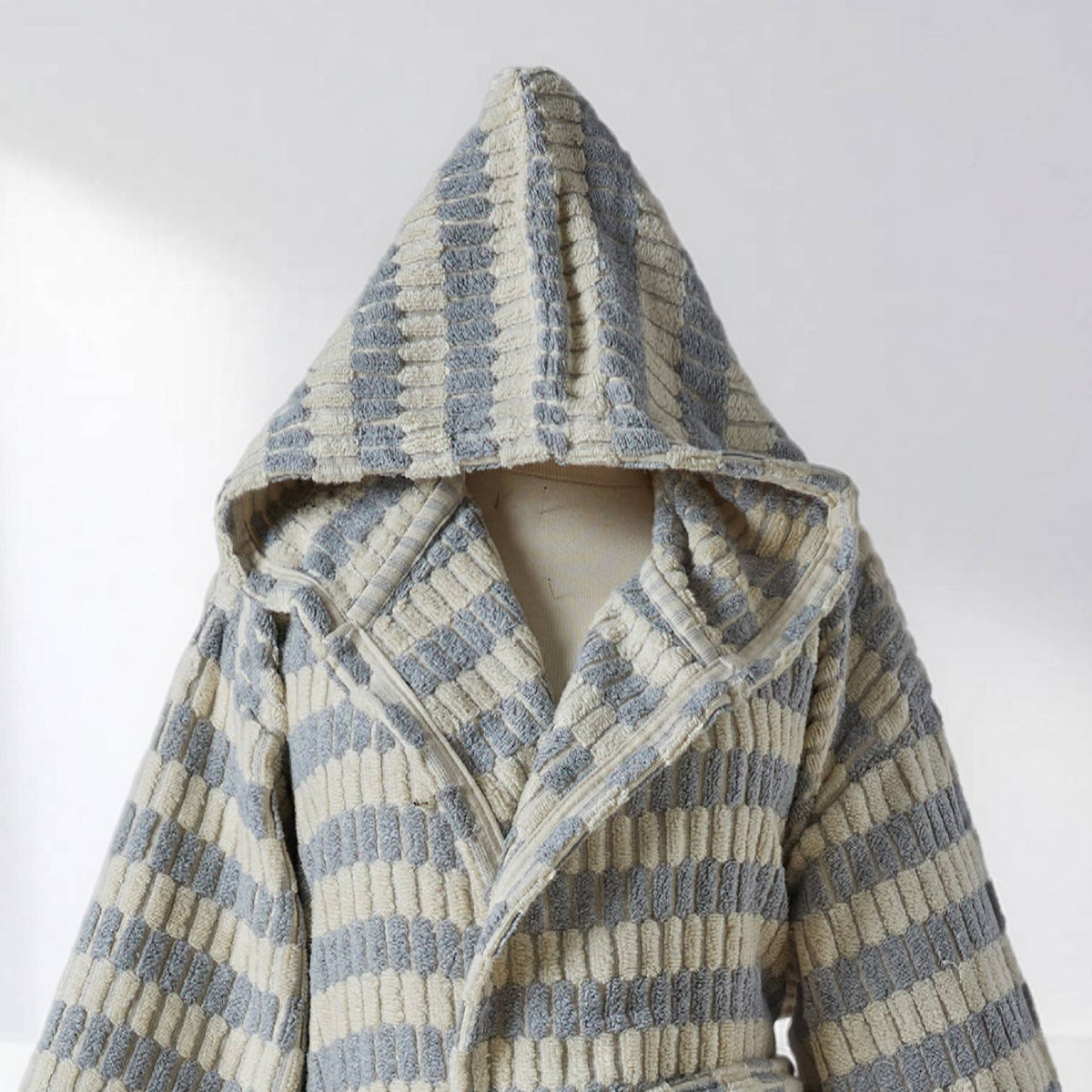 Pompom Turkish bathrobe – Lokum Grey, Hooded, styled view | Kikoya