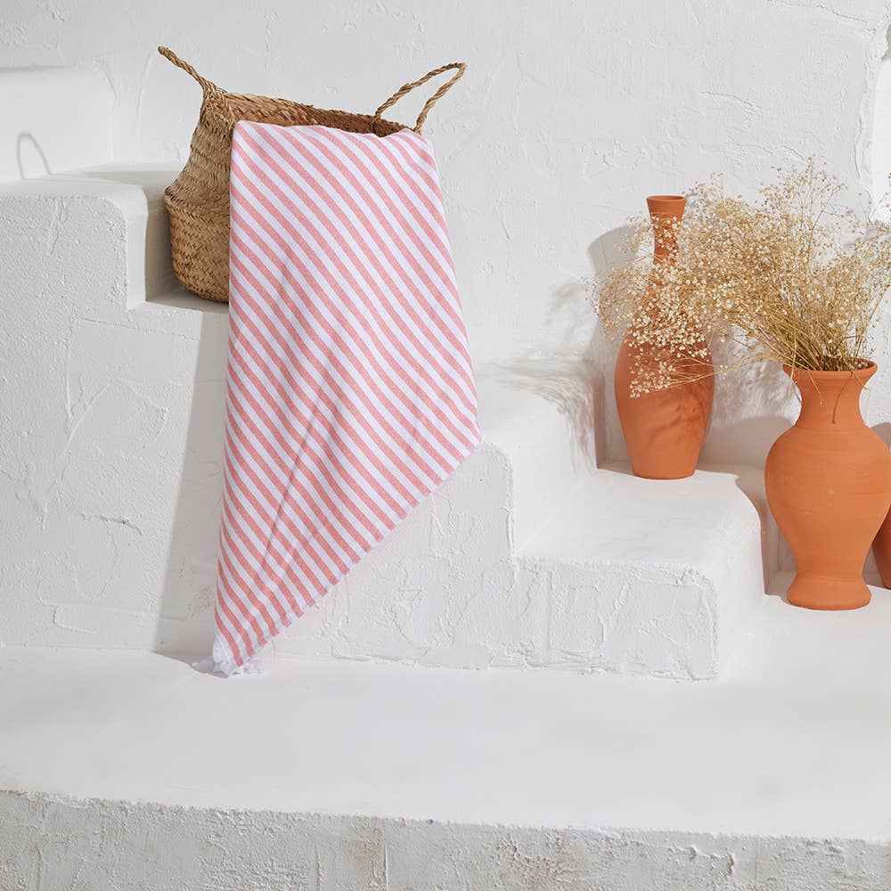 Royal terry-backed Turkish towel in fine stripe, 35x70 in, flat face with terry back | Kikoya