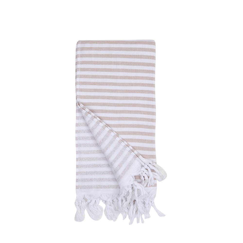 Royal terry-backed Turkish towel in fine stripe, 35x70 in, flat face with terry back | Kikoya
