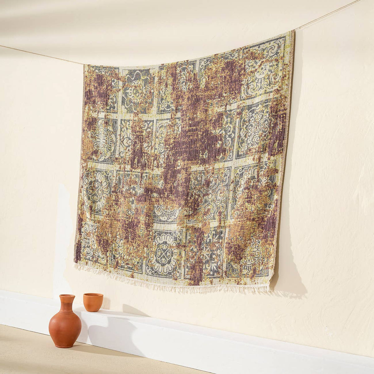 Rustic Turkish cotton throw blanket – vintage medallion, alternate colourway | Kikoya