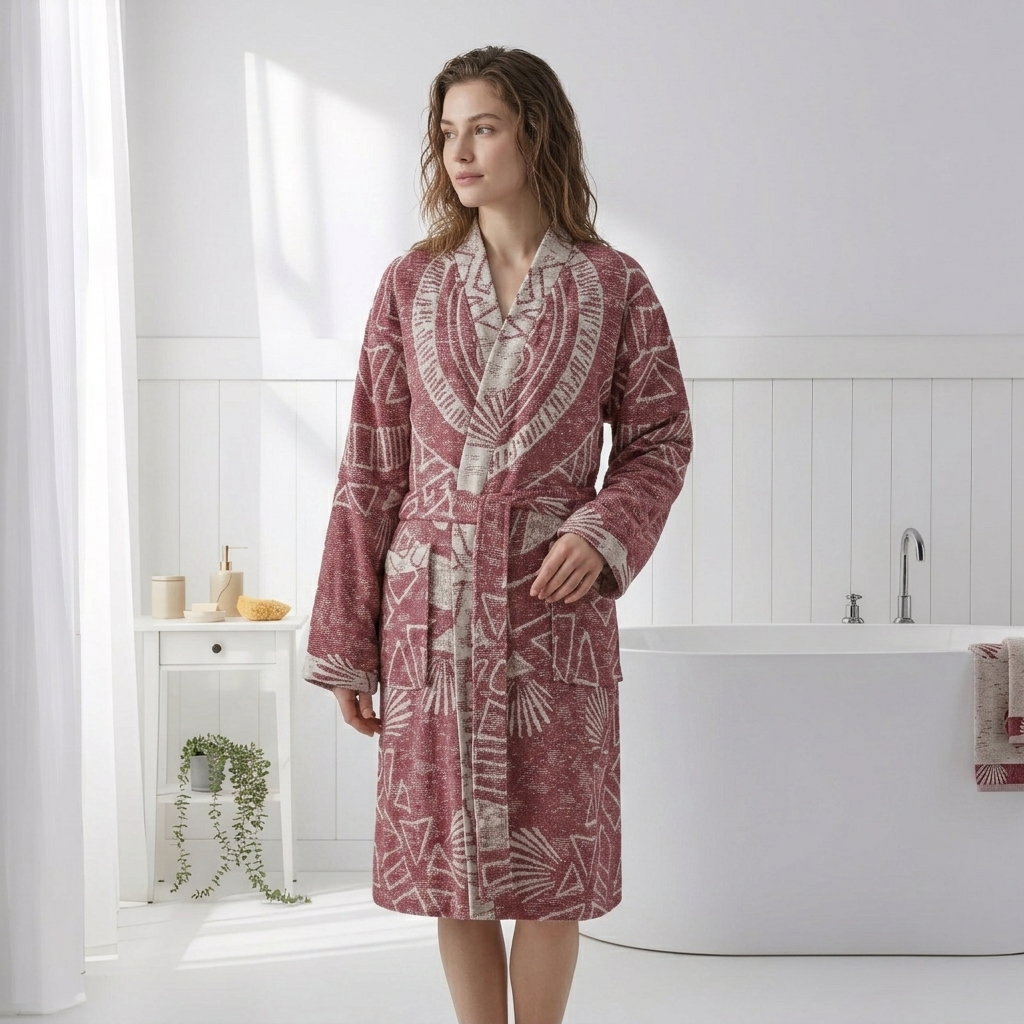 Storyteller print Turkish bathrobe – shawl collar | Kikoya