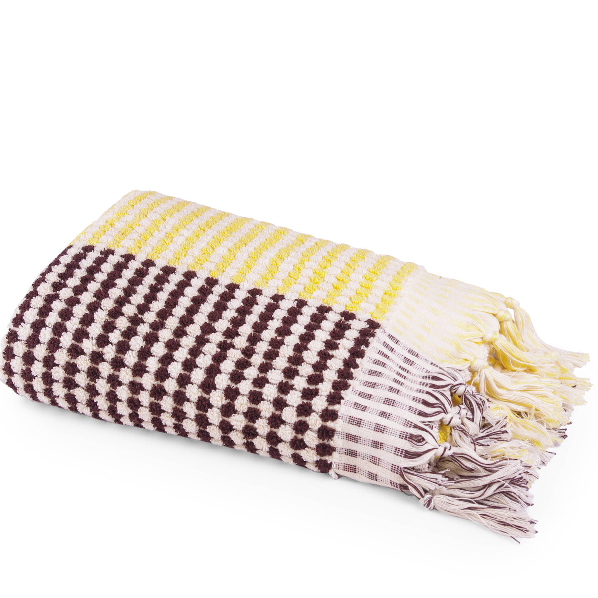 Pompom handloomed Turkish bath towel, 35x68 in, bubble weave with pompom fringe | Kikoya