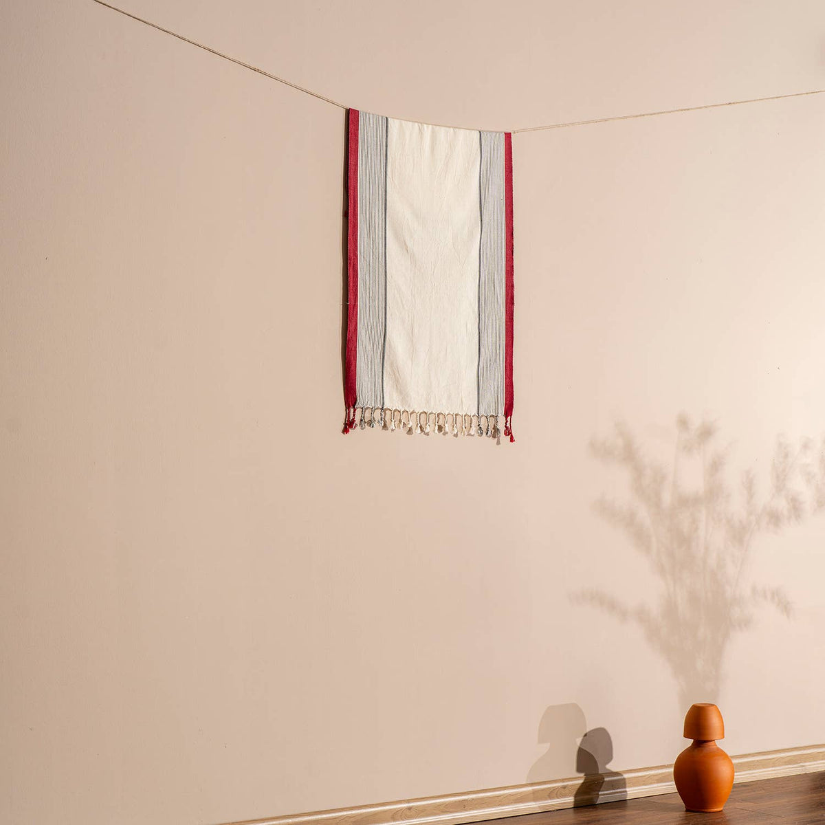 Hammam Turkish Peshtemal Towel – Burgundy Border Stripe, 100% Cotton