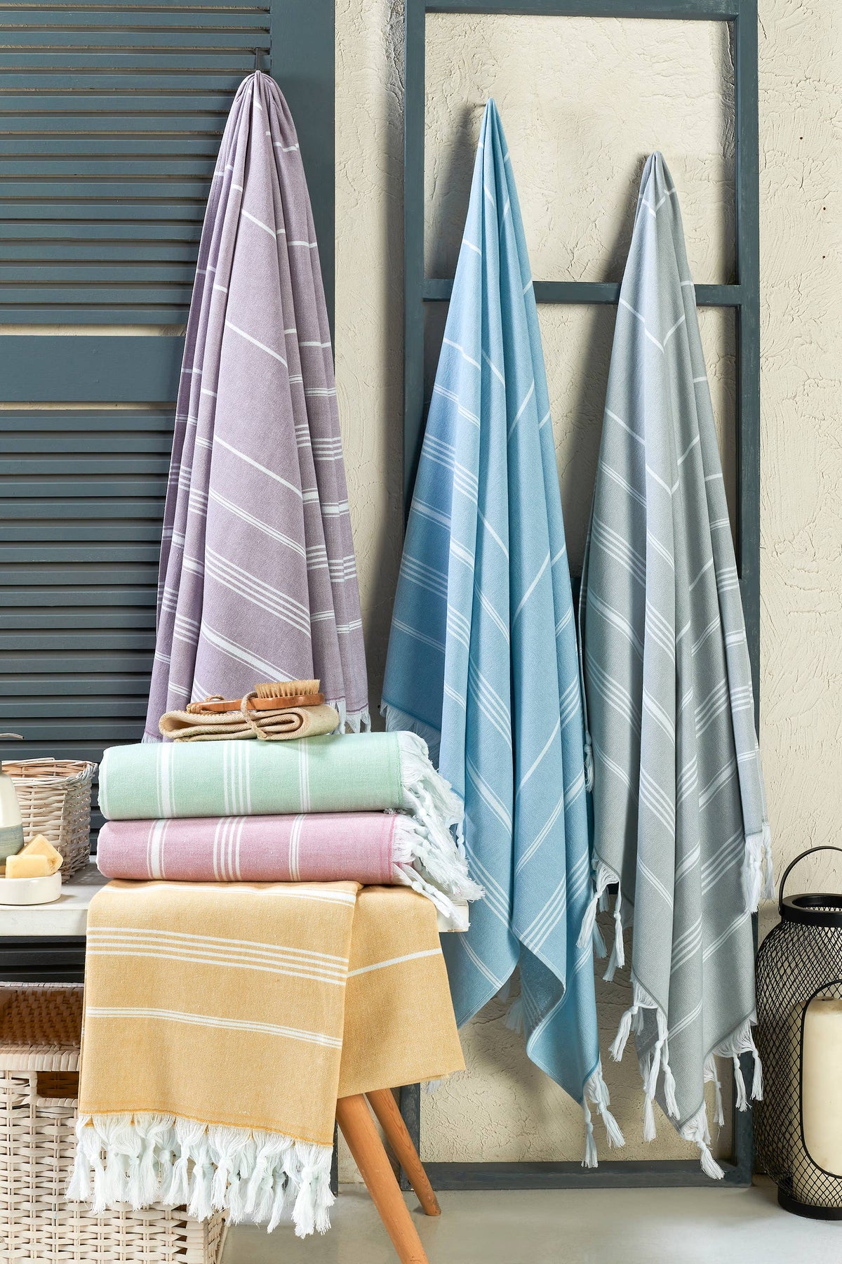 Sultan terry-backed Turkish towel in a hammam stripe, 35x70 in | Kikoya