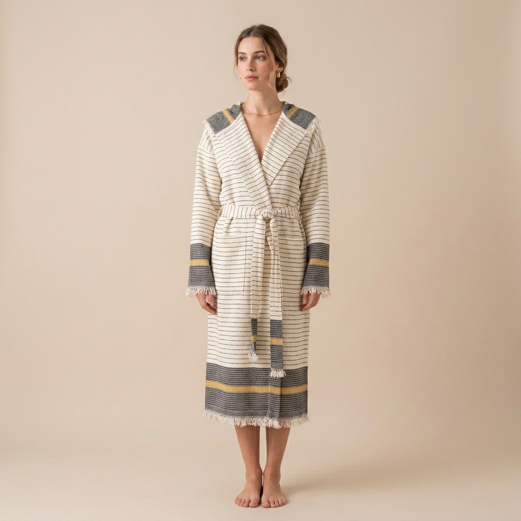 Marina flat-woven Turkish bathrobe – Black | Kikoya