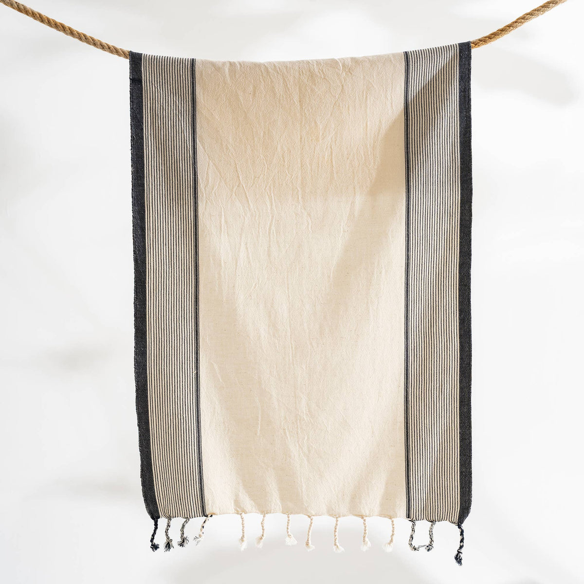 Zebra stripe Turkish towel in black on cream, bath and hand sizes, flat-woven | Kikoya