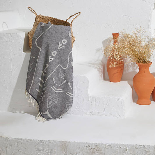 Shark terry-backed Turkish towel with woven jacquard face, 35x70 in | Kikoya