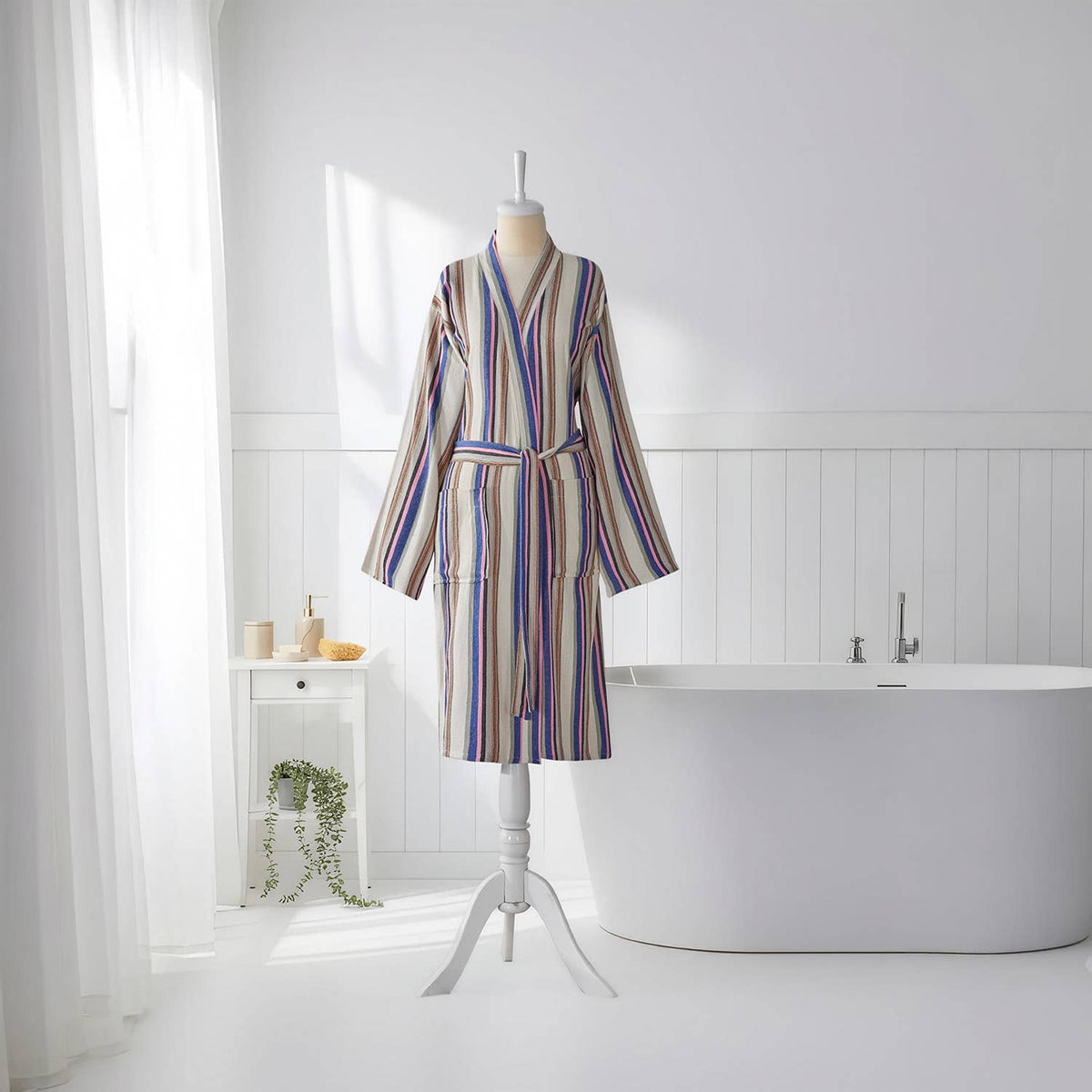 Multi stripe Turkish bathrobe in rainbow – kimono | Kikoya