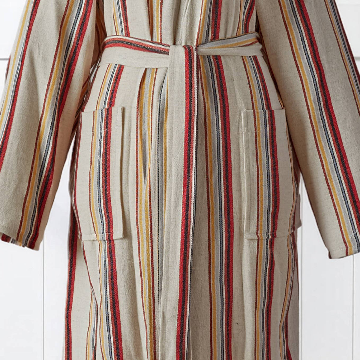 Rainbow linen-cotton Turkish kimono bathrobe – stripe | Kikoya