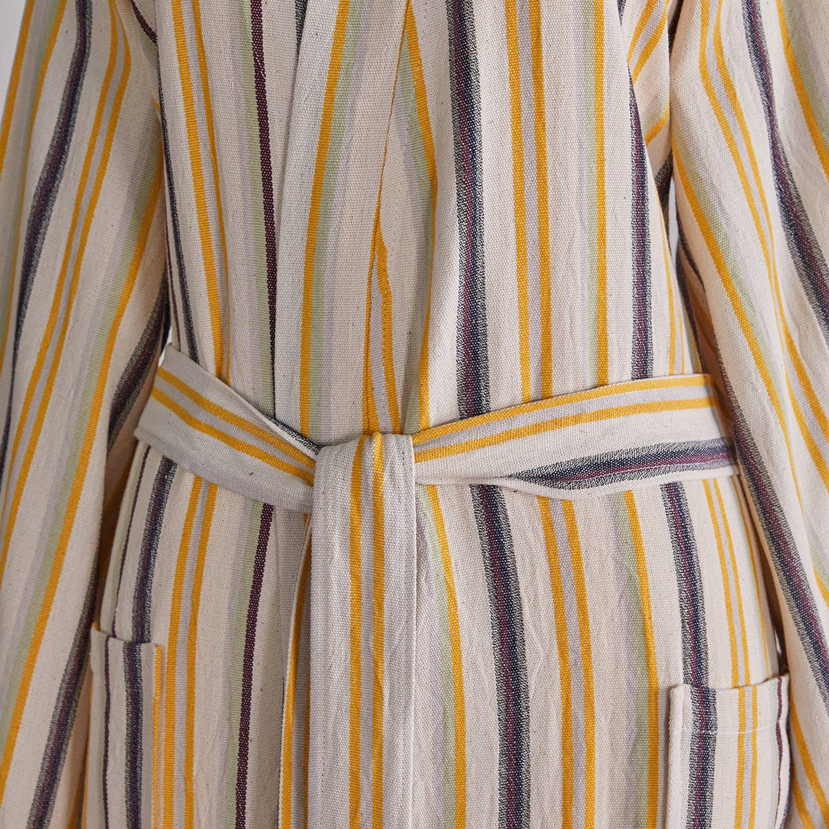 Multi stripe Turkish bathrobe in mustard & blue – kimono | Kikoya