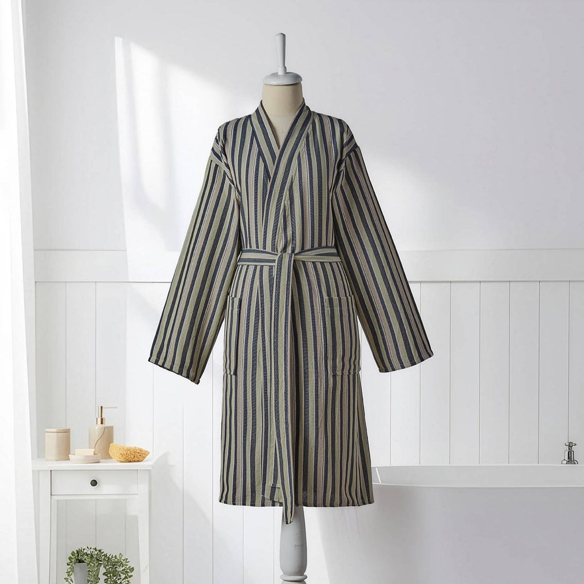 Antique Turkish kimono bathrobe – Olive Stripe | Kikoya