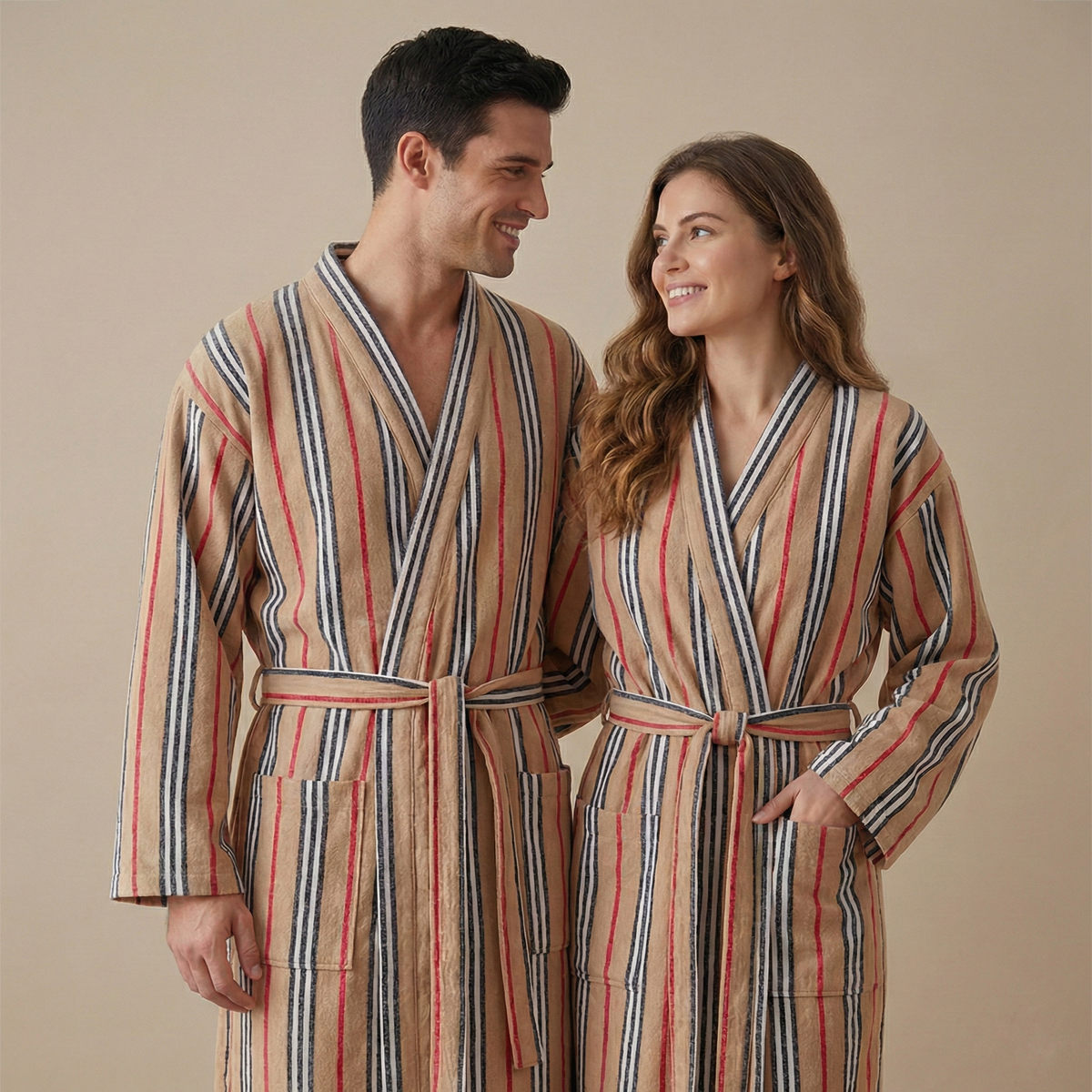 Riviera Turkish kimono bathrobe – Coral Multi Stripe | Kikoya