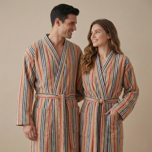 Riviera Turkish kimono bathrobe – Coral Multi Stripe | Kikoya