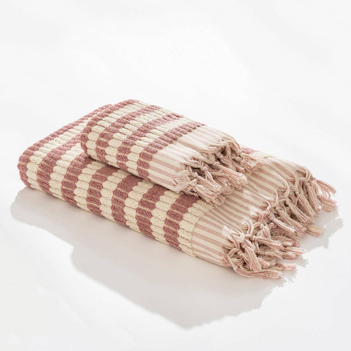 Lokum pompom Turkish hand towel, 17x38 in, handloomed check with pompom fringe | Kikoya