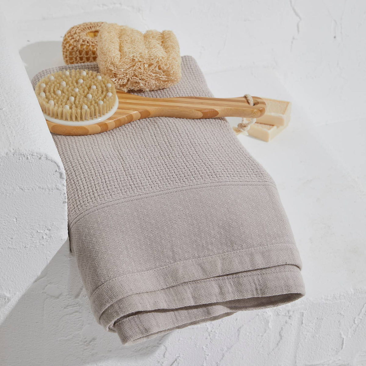 Salda stonewashed Turkish towel in waffle weave with plain border, 33x66 in | Kikoya