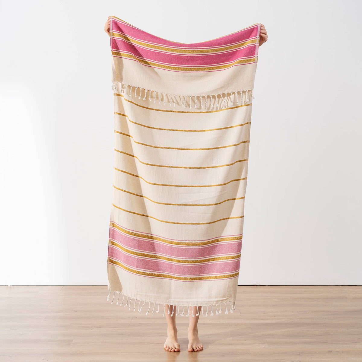 Bohemia Turkish beach towel, 33x66 in, flat-woven peshtemal with knotted fringe | Kikoya