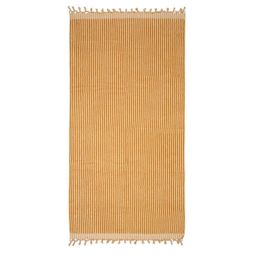 Handloomed Turkish bath towel with raised stripe texture, 35x68 in | Kikoya