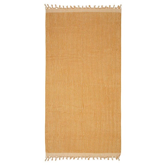 Handloomed Turkish bath towel with raised stripe texture, 35x68 in | Kikoya